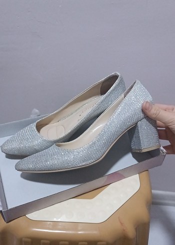 Gri Simli Topuklu Kadın Abiye Ayakkabı - Görsel 3
