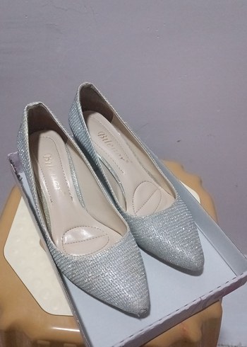 Gri Simli Topuklu Kadın Abiye Ayakkabı - Görsel 2