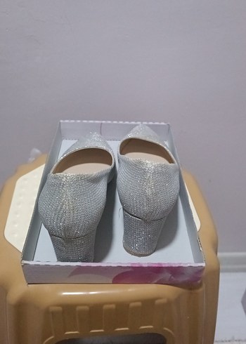 Gri Simli Topuklu Kadın Abiye Ayakkabı - Görsel 4