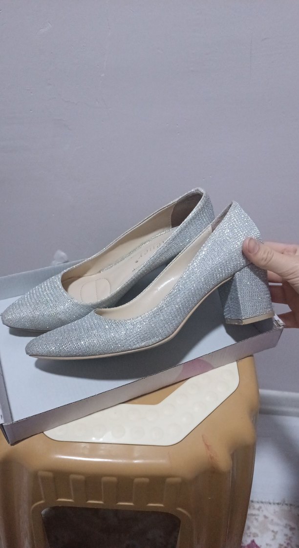 Gri Simli Topuklu Kadın Abiye Ayakkabı - Görsel 3