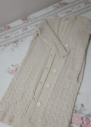 Uzun Bej Örgü Kadın Hırka - Görsel 8