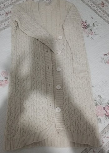 Uzun Bej Örgü Kadın Hırka - Görsel 2