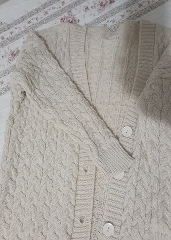 Uzun Bej Örgü Kadın Hırka - Görsel 3