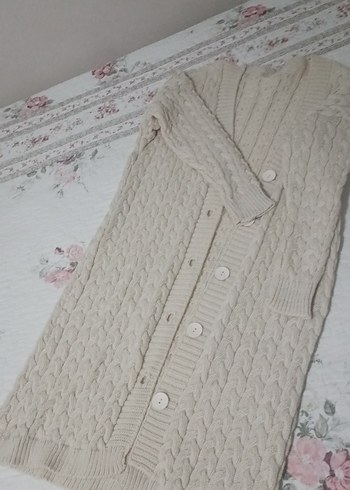 Uzun Bej Örgü Kadın Hırka - Görsel 7