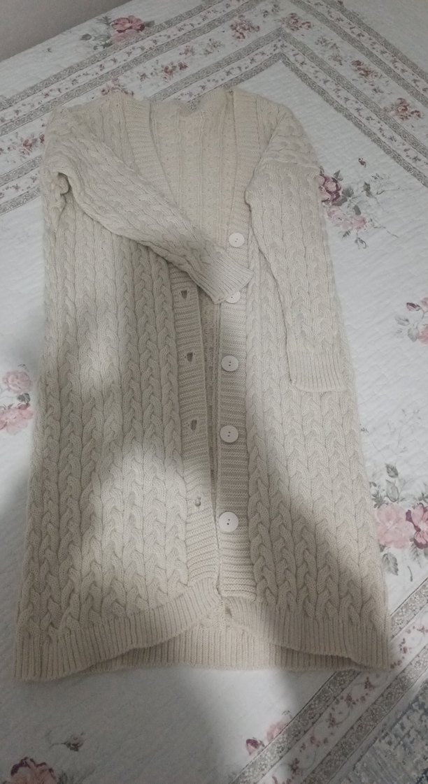 Uzun Bej Örgü Kadın Hırka - Görsel 2