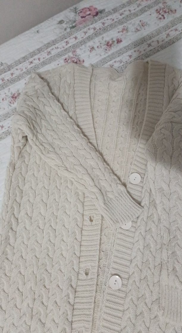 Uzun Bej Örgü Kadın Hırka - Görsel 3