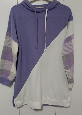 Kadın Mor Kapüşonlu Oversize Sweatshirt - Görsel 2