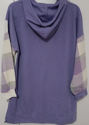 Kadın Mor Kapüşonlu Oversize Sweatshirt - Görsel 8