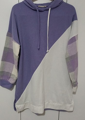 Kadın Mor Kapüşonlu Oversize Sweatshirt - Görsel 3