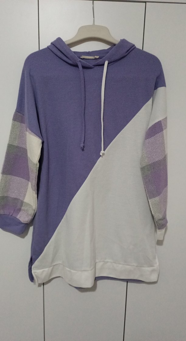 Kadın Mor Kapüşonlu Oversize Sweatshirt - Görsel 2