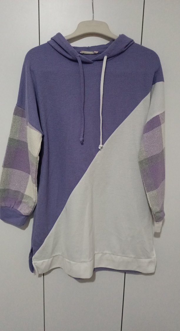 Kadın Mor Kapüşonlu Oversize Sweatshirt - Görsel 3