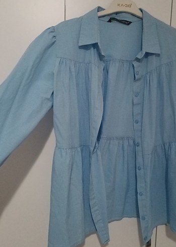 Mavi Pamuklu Uzun Kollu Gömlek - Görsel 3