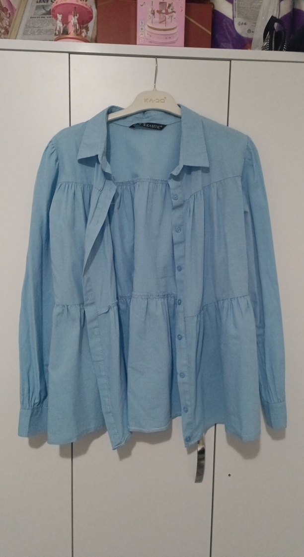 Mavi Pamuklu Uzun Kollu Gömlek - Görsel 5