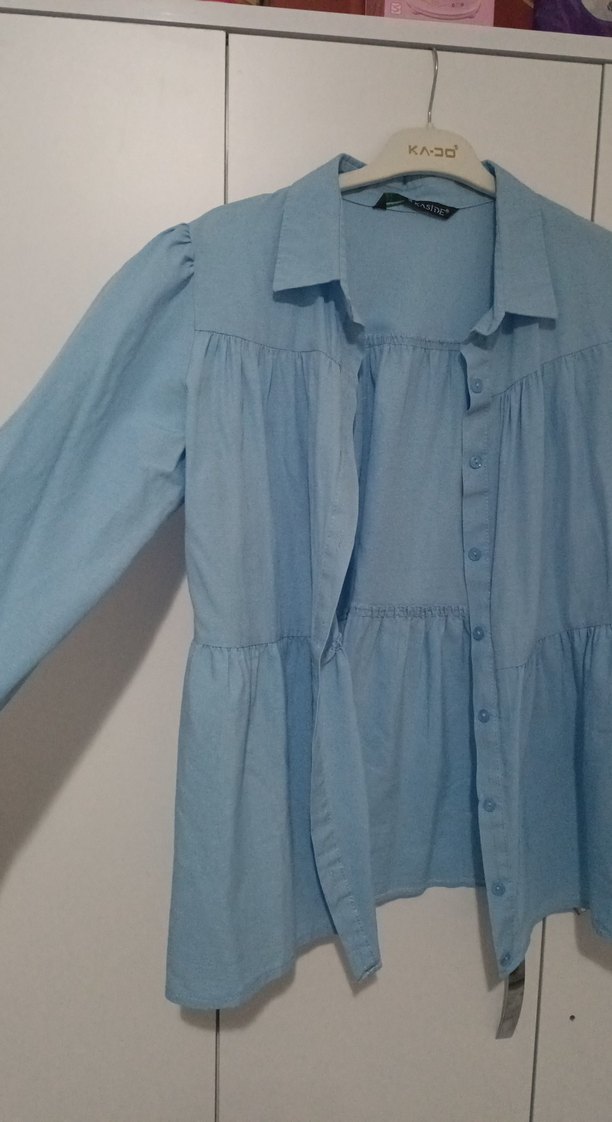 Mavi Pamuklu Uzun Kollu Gömlek - Görsel 3