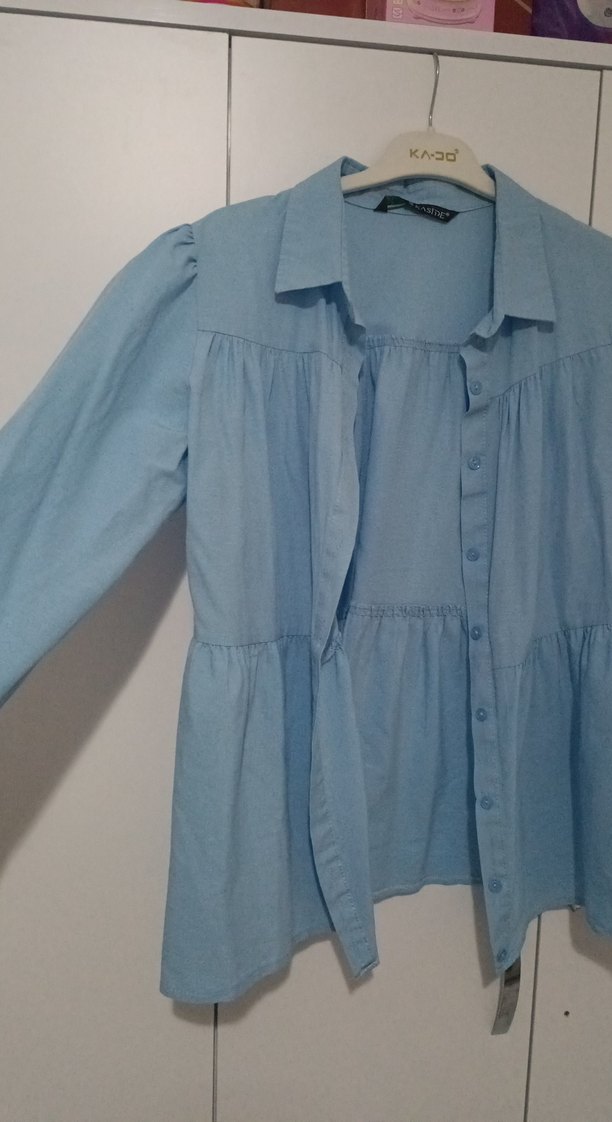 Mavi Pamuklu Uzun Kollu Gömlek - Görsel 2