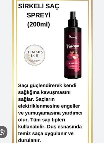 Homn Vinegar Sirke Saç Bakım Spreyi 200ml - Görsel 2