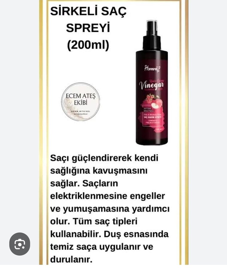 Homn Vinegar Sirke Saç Bakım Spreyi 200ml - Görsel 2