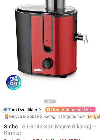 Sinbo SJ-3143 Katı Meyve Sıkacağı Kırmızı