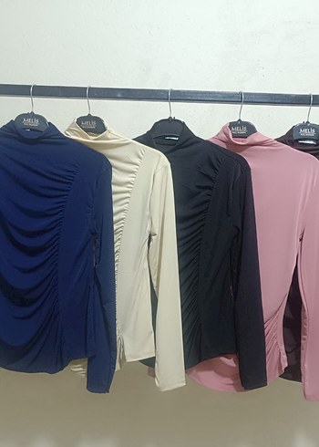 Drapeli Kadın Uzun Kollu Yüksek Yakalı Bluz