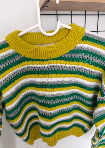 Renkli Çizgili Kısa Triko Kadın Kazak - Görsel 3