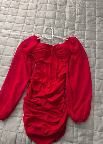 Kırmızı Drapeli Mini Abiye Elbise - Görsel 2