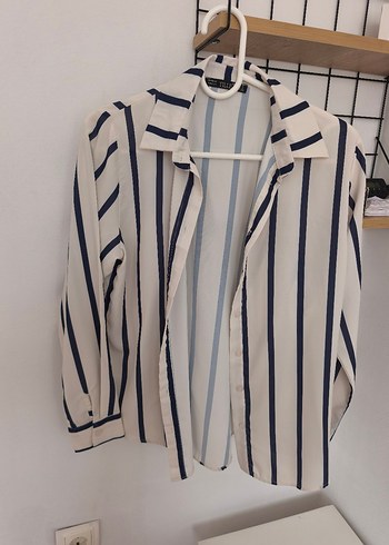 Çizgili Uzun Kollu Kadın Gömlek - Görsel 2