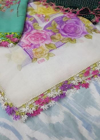 Dantel Kenarlı Çok Renkli Bohem Kadın Fuları - Görsel 2