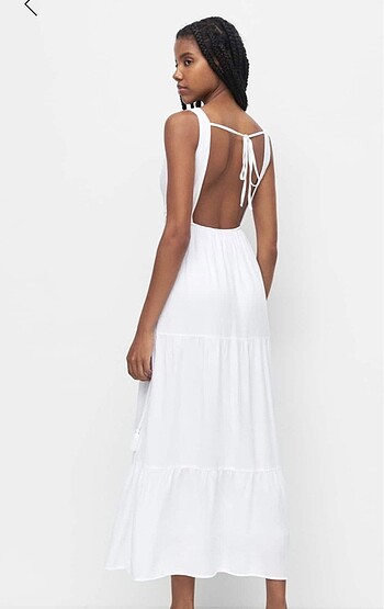 Pull and Bear Beyaz uzun elbise