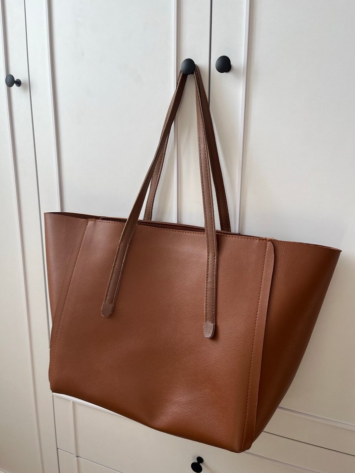 Kahverengi Deri Tote Bag - Görsel 2