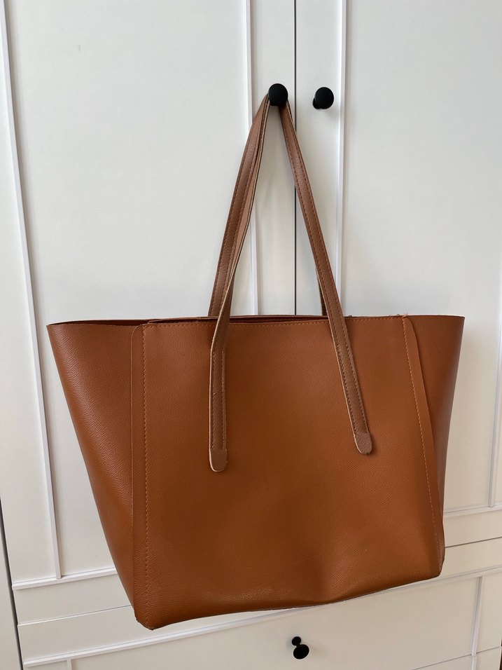 Kahverengi Deri Tote Bag - Görsel 3