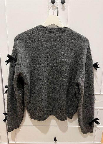 Fiyonklu Gri Örgü Kazak Siyah - Görsel 6