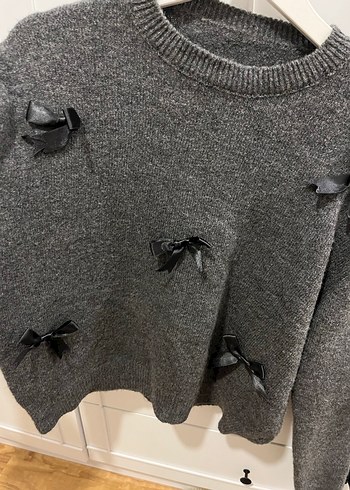 Fiyonklu Gri Örgü Kazak Siyah - Görsel 5