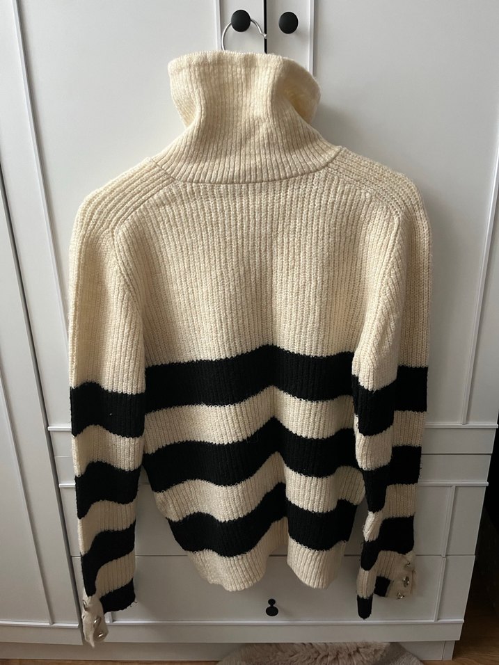 Çizgili Fermuarlı Örgü Kadın Kazak - Görsel 5