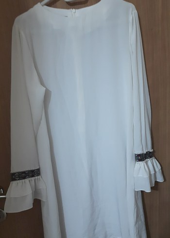 Uzun Kollu, Salaş Kesim Beyaz Midi Tunik - Görsel 3