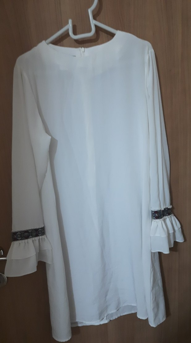 Uzun Kollu, Salaş Kesim Beyaz Midi Tunik - Görsel 3