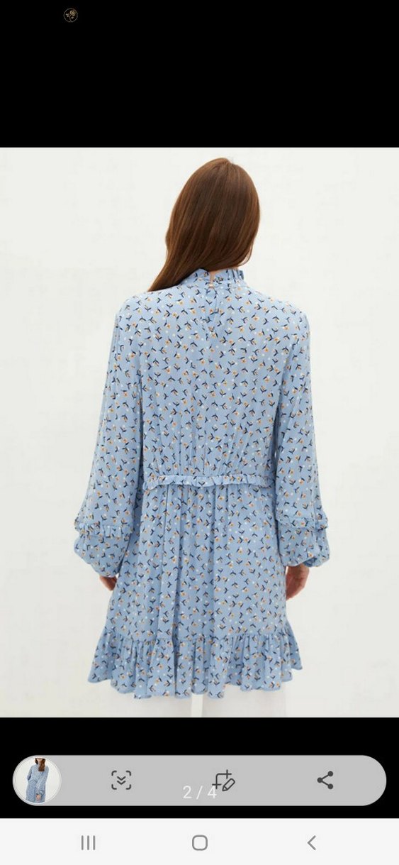 Mavi Bağlama Desenli Pamuklu Midi Tunik - Görsel 2