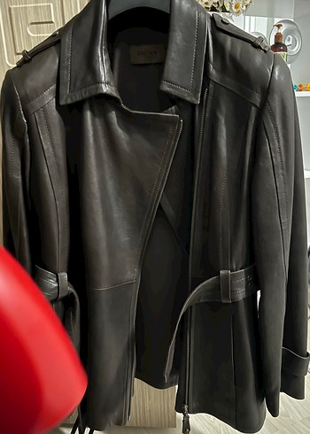 Kahverengi Hakiki Deri Kemerli Biker Ceket - Görsel 3