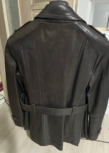 Kahverengi Hakiki Deri Kemerli Biker Ceket - Görsel 5