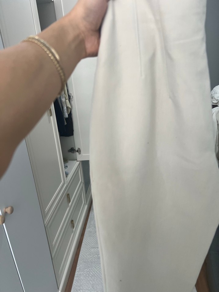 Bej Kadın Midi Pamuk Kumaş Pantolon - Görsel 4