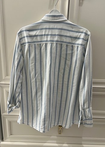 Çizgili Gri Beyaz Erkek Keten Gömlek - Görsel 4