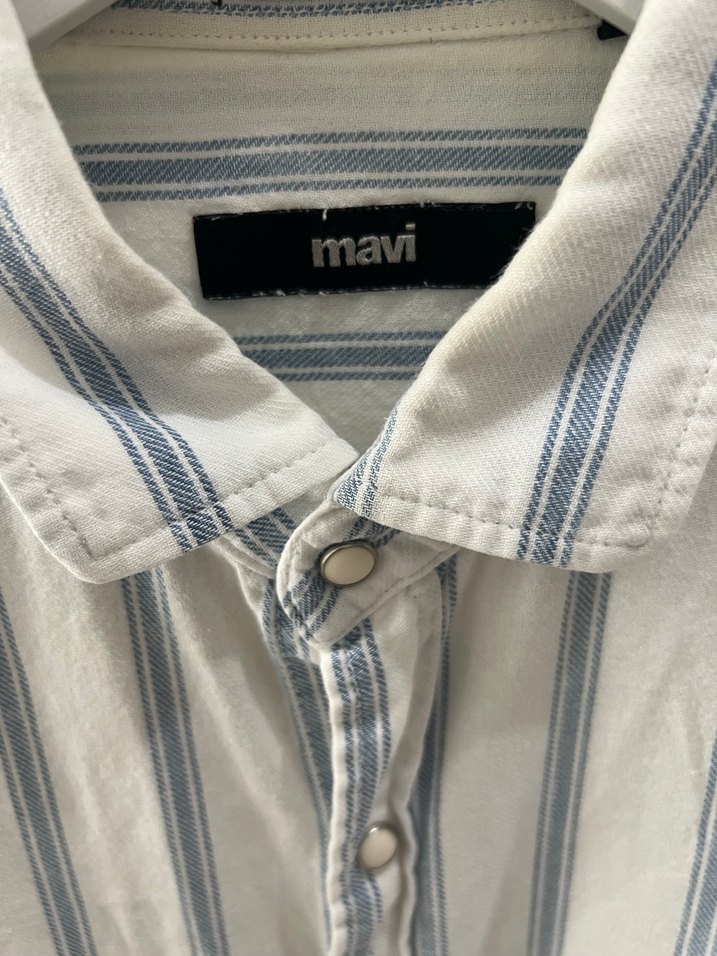 Çizgili Gri Beyaz Erkek Keten Gömlek - Görsel 3