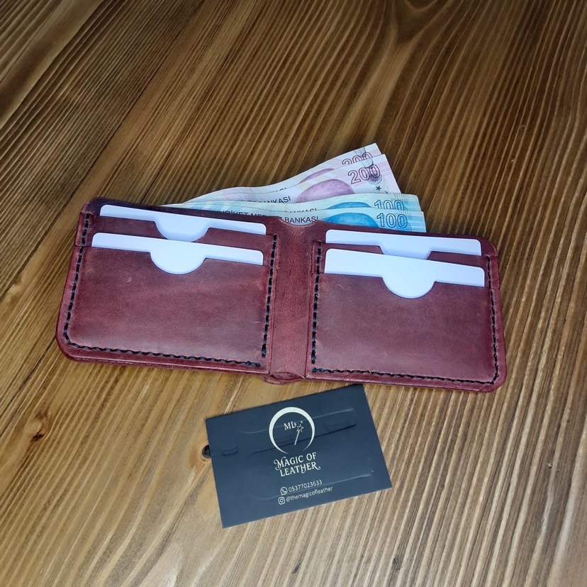 Bordo Hakiki Deri Erkek Cüzdanı - Görsel 5