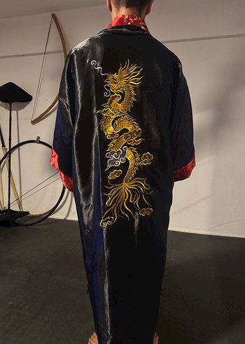 Diğer Desenli Kırmızı Uzun Unisex Kimono