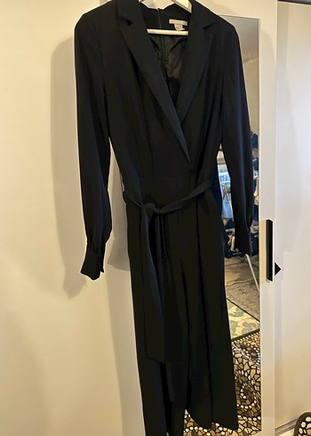 H&M Siyah Kemerli Uzun Kollu Kadın Tulum