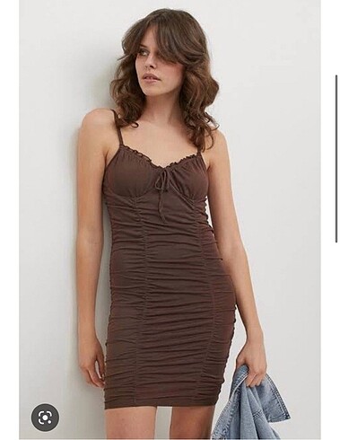 H&M Hm kahverengi drapeli elbise