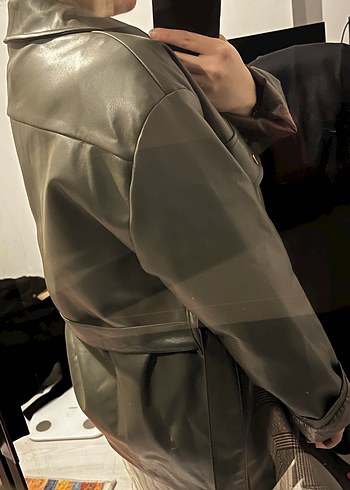 Kemerli yeşil deri Kadın Ceket - Görsel 2