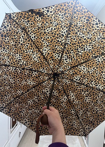 Kahverengi Leopar Desenli Kadın Şemsiye - Görsel 3