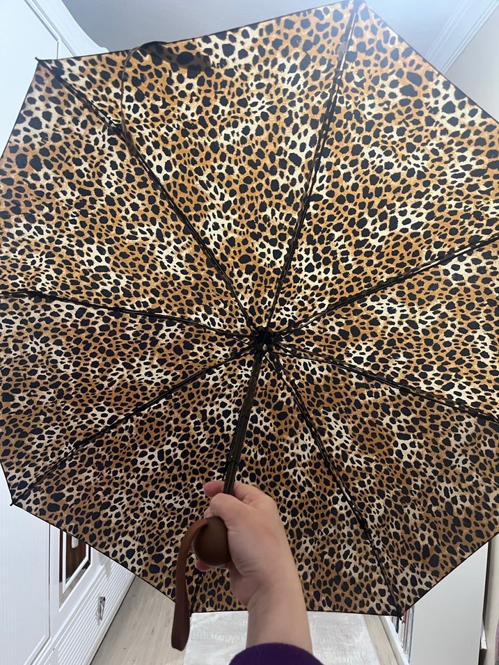 Kahverengi Leopar Desenli Kadın Şemsiye - Görsel 3