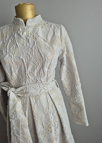 s Beden Yüksek Yakalı Vintage Düğün Elbisesi buz mavisi renginde