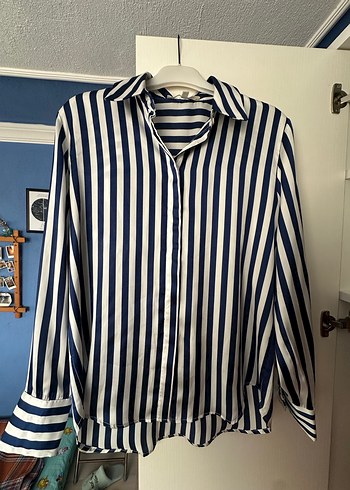 Düğmeli Mavi Çizgili Hamile Bluzu - Görsel 3